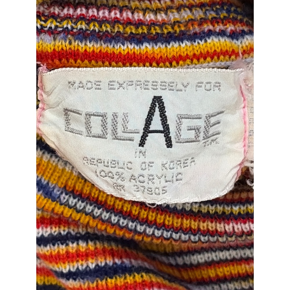 Vintage Collage Space Dye Turtleneck Sweater Multicolor Striped Acrylic Knit Am - Picture 3 of 8